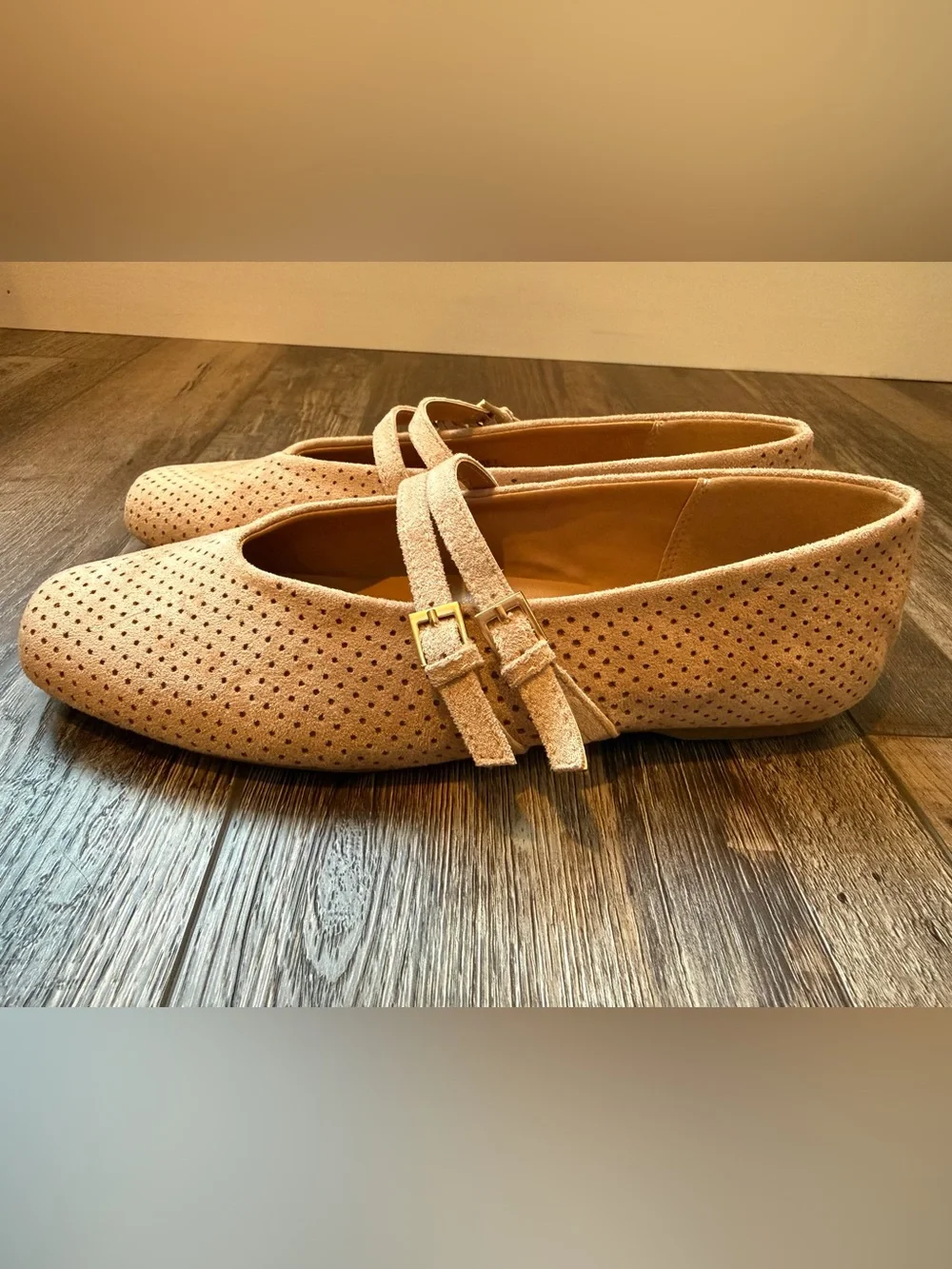 Dolce Vita Perforated Suede Mary Jane Flats in Blush